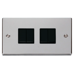 Scolmore Click Deco VPCH019BK 4 Gang 2 Way 10Amp Light Switch Polished Chrome Black Inserts