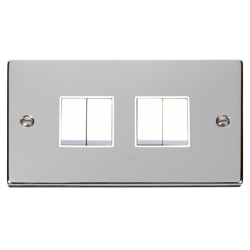 Scolmore Click Deco VPCH014WH 10Amp 4 Gang 2 Way Plate Switch Polished Chrome White Inserts