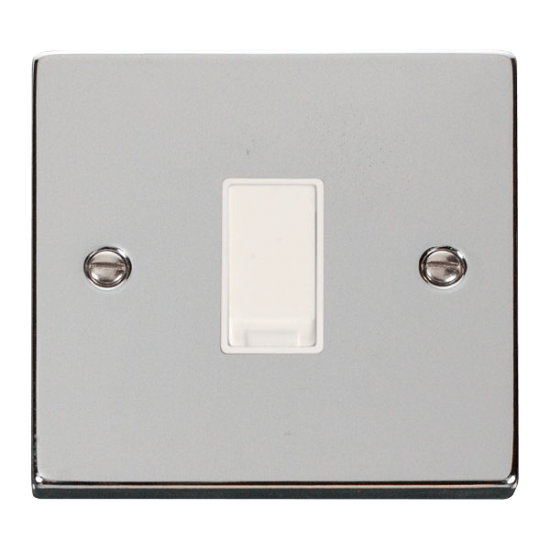 Scolmore Click Deco VPCH025WH 10Amp 1 Gang Intermediate Plate Switch Polished Chrome White Inserts