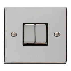 Scolmore Click Deco VPCH412BK 10Amp 2 Gang 2 Way Plate Switch Polished Chrome Black Inserts