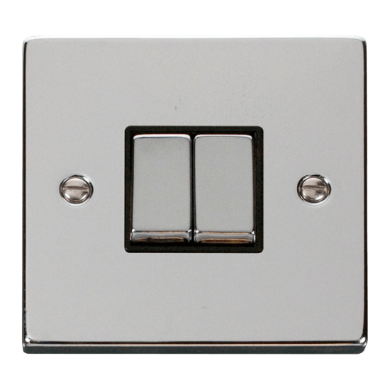 Scolmore Click Deco VPCH412BK 10Amp 2 Gang 2 Way Plate Switch Polished Chrome Black Inserts