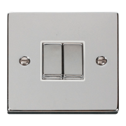 Scolmore Click Deco VPCH412WH 10Amp 2 Gang 2 Way Plate Switch Polished Chrome White Inserts