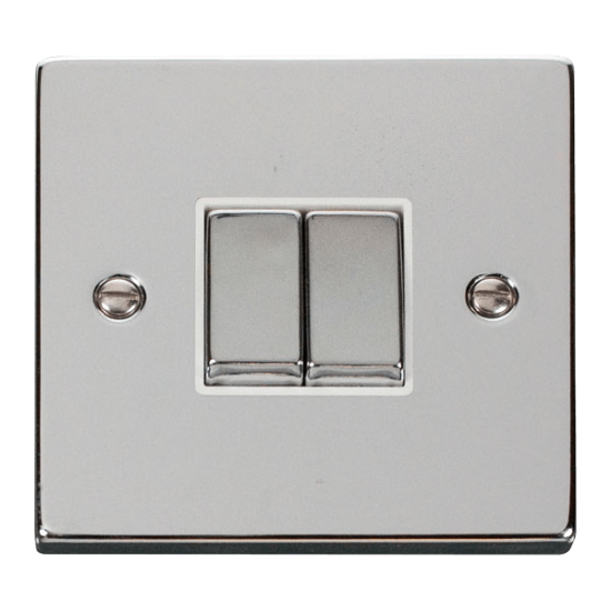 Scolmore Click Deco VPCH412WH 10Amp 2 Gang 2 Way Plate Switch Polished Chrome White Inserts
