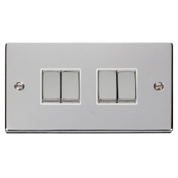 Scolmore Click Deco VPCH414WH 10Amp 2 Gang 2 Way Plate Switch Polished Chrome White Inserts