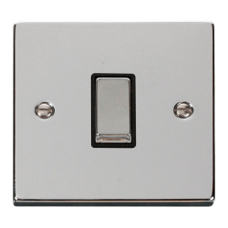 Scolmore Click Deco VPCH425BK 10Amp 1 Gang Intermediate Plate Switch Polished Chrome Black Inserts
