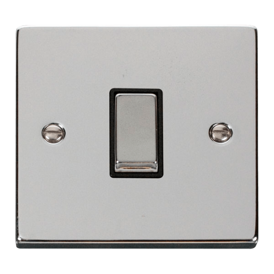 Scolmore Click Deco VPCH425BK 10Amp 1 Gang Intermediate Plate Switch Polished Chrome Black Inserts