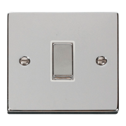 Scolmore Click Deco VPCH425WH 10AX 1 Gang Intermediate Plate Switch Polished Chrome White Inserts