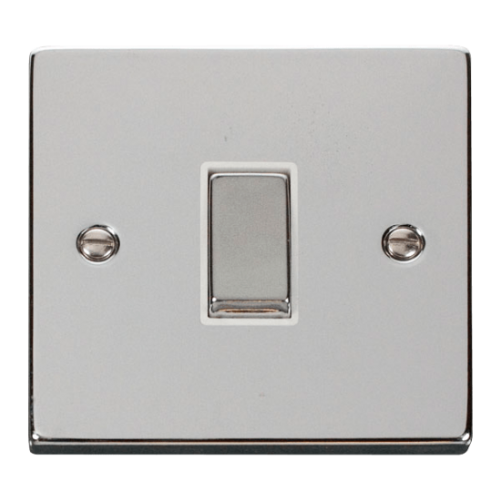 Scolmore Click Deco VPCH425WH 10AX 1 Gang Intermediate Plate Switch Polished Chrome White Inserts