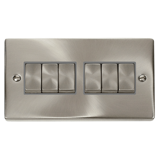 VPSC416GY Deco 10AX Ingot 6 Gang 2 Way Plate Switc