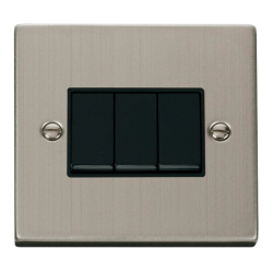 VPSS013BK Deco 3 Gang 2 Way 10AX Switch - Black