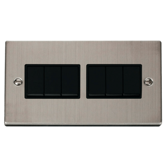 VPSS105BK Deco 6 Gang 2 Way 10AX Switch - Black