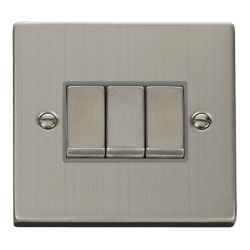 VPSS413GY Deco 10AX Ingot 3 Gang 2 Way Plate Switc
