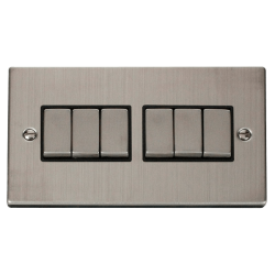 VPSS416BK Deco 6 Gang 2 Way 'Ingot' 10AX Switch -