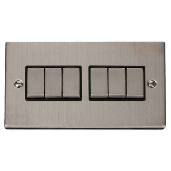 VPSS416BK Deco 6 Gang 2 Way 'Ingot' 10AX Switch -