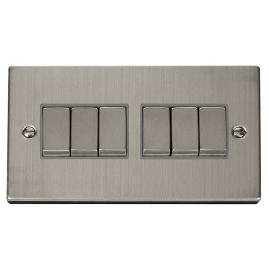 VPSS416GY Deco 10AX Ingot 6 Gang 2 Way Plate Switc