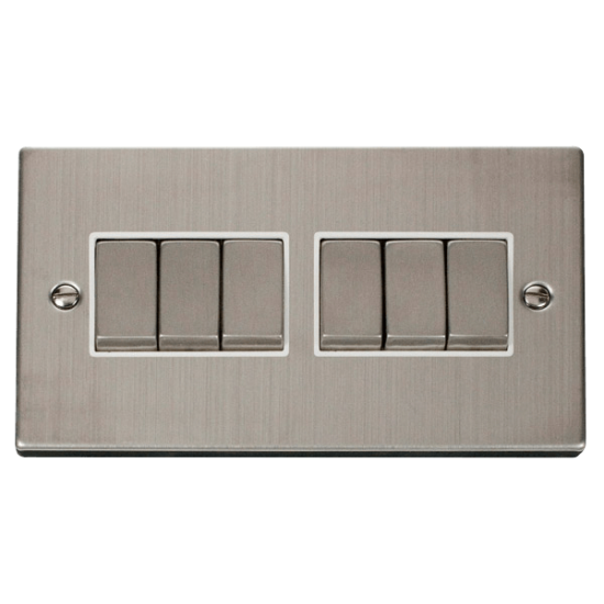 VPSS416WH Deco 6 Gang 2 Way 'Ingot' 10AX Switch -