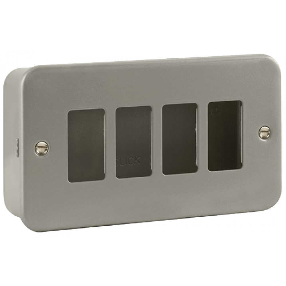 Click 4 Gang Front Plate and Back Box Metalclad