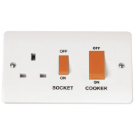 Click Mode 45 Amp Double Pole Cooker Switch with Socket 