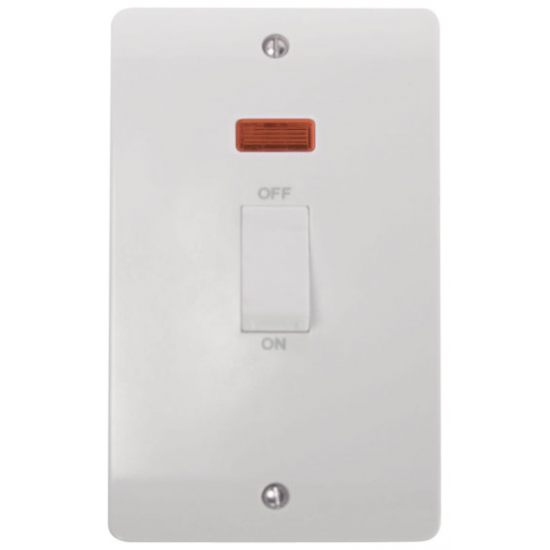 Click Mode 45 Amp double Pole Vertical Switch White Rocker Neon