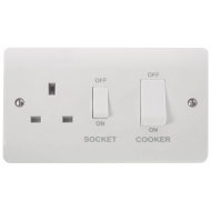 Click Mode 45 Amp Double Pole Cooker Switch with Socket White Rockers