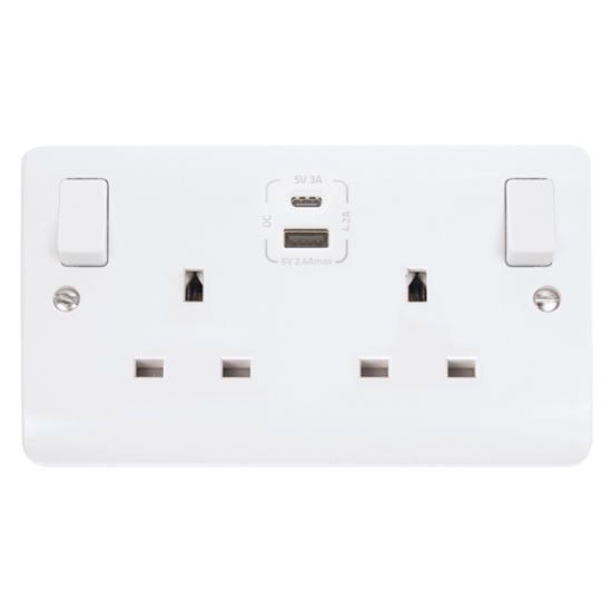 Click Mode 13 Amp Twin Switched Socket with USB (A) and USB(C)
