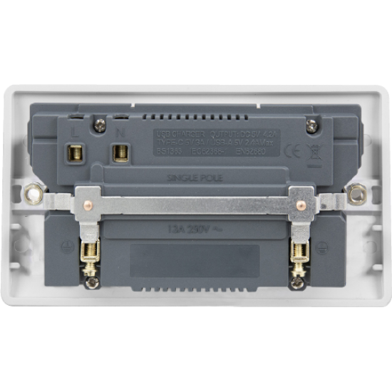 Click Mode 13 Amp Twin Switched Socket with USB (A) and USB(C)