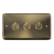 DPAB423 Deco Plus 10Amp 3 Gang 2 Way Toggle Switch antique brass