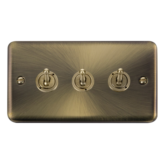 DPAB423 Deco Plus 10Amp 3 Gang 2 Way Toggle Switch antique brass