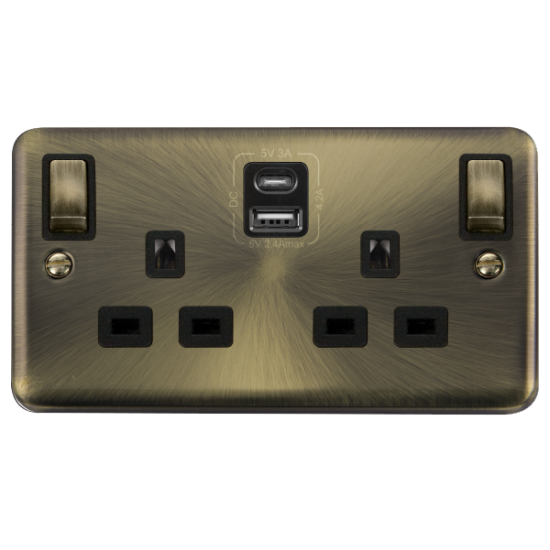 DPAB586BK Deco Plus Twin Socket 13 Amp 4.2A A&C USB Ingot