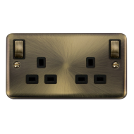 DPAB836BK Deco Plus 13Amp Twin Outboard rockers Switched Socket Antique Brass