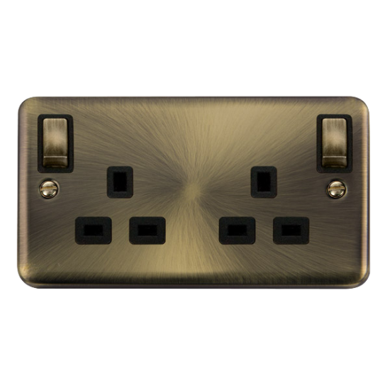 DPAB836BK Deco Plus 13Amp Twin Outboard rockers Switched Socket Antique Brass