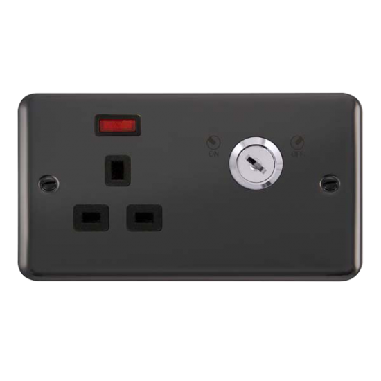 DPBN655BK Deco Plus 13A 1G DP LOCKABLE SKT NEON DE