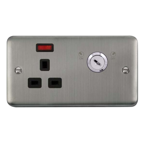 DPSS655BK Deco Plus 13A 1G DP LOCKABLE SKT NEON DE