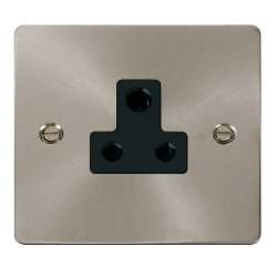 Scolmore Click Define Flat plate FPBS038BK 5A Round Pin Socket Outlet Brushed Steel With Black Insert