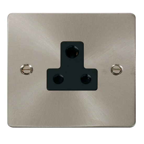 Scolmore Click Define Flat plate FPBS038BK 5A Round Pin Socket Outlet Brushed Steel With Black Insert