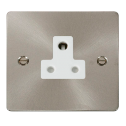 Scolmore Click Define Flat plate FPBS038WH 5A Round Pin Socket Outlet Brushed Steel White Insert