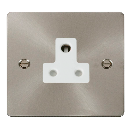 Scolmore Click Define Flat plate FPBS038WH 5A Round Pin Socket Outlet Brushed Steel White Insert