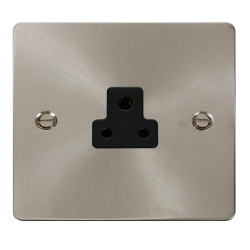 Scolmore Click Define Flat plate FPBS039BK 2A Round Pin Socket Outlet Brushed Steel With Black Insert