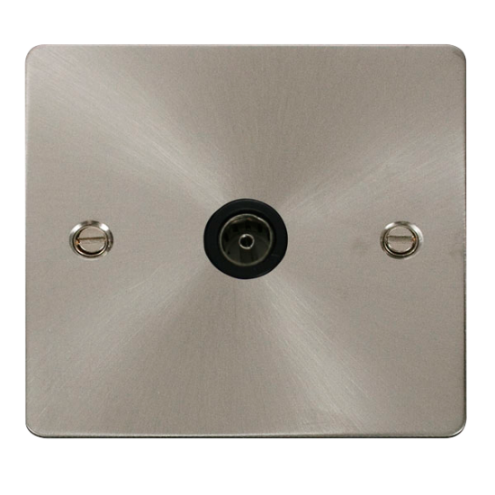 Scolmore Click Define Flat plate FPBS065BK Single Non-Isolated Coaxial Outlet Brushed Steel With Black Insert