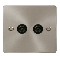 Scolmore Click Define Flat plate FPBS066BK Twin Non-Isolated Coaxial Outlet Brushed Steel With Black Insert