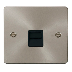 Scolmore Click Define Flat plate FPBS120BK Single Telephone Outlet (Master) Brushed Steel With Black Insert