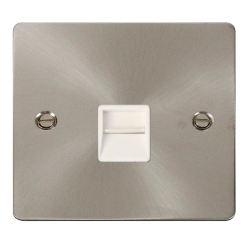 Scolmore Click Define Flat plate FPBS120WH Single Telephone Outlet (Master) Brushed Steel White Insert