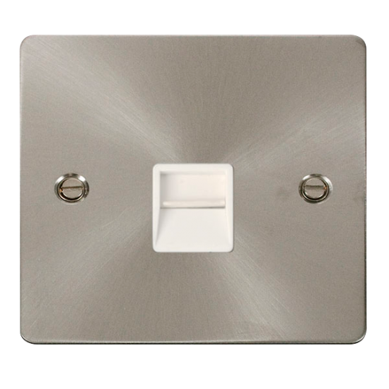 Scolmore Click Define Flat plate FPBS120WH Single Telephone Outlet (Master) Brushed Steel White Insert