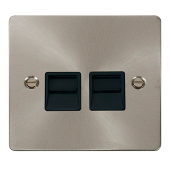 Scolmore Click Define Flat plate FPBS121BK Twin Telephone Outlet (Master) Brushed Steel With Black Insert