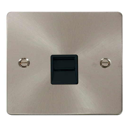 Scolmore Click Define Flat plate FPBS125BK Single Telephone Outlet (Secondary) Brushed Steel With Black Insert