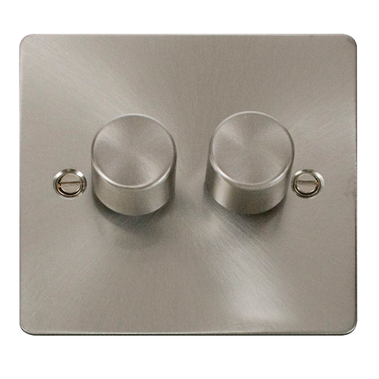 Scolmore Click Define Flat plate FPBS152 2 Gang 2 Way 400Va Dimmer Switch Brushed Steel