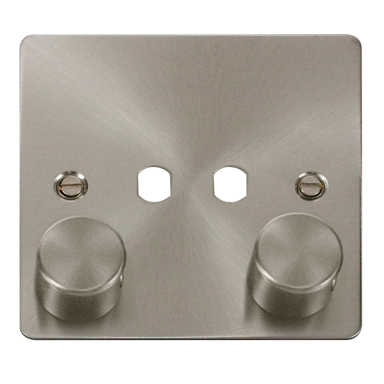 Scolmore Click Define Flat plate FPBS152PL 2 Gang Unfurnished Dimmer Plate & Knob (650W Max) - 2 Aperture Brushed Steel