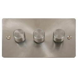 Scolmore Click Define Flat plate FPBS153 3 Gang 2 Way 400Va Dimmer Switch Brushed Steel