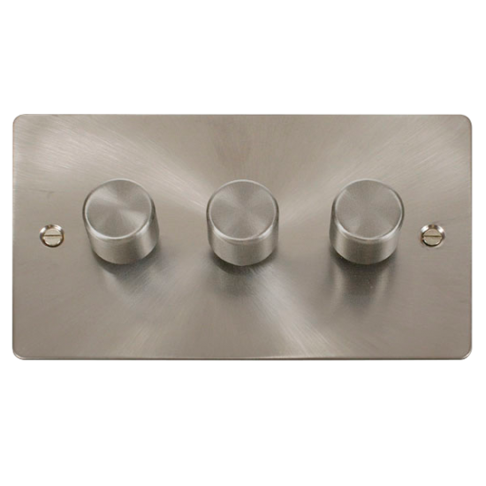 Scolmore Click Define Flat plate FPBS153 3 Gang 2 Way 400Va Dimmer Switch Brushed Steel