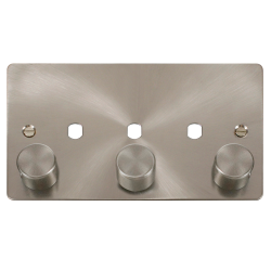 Scolmore Click Define Flat plate FPBS153PL 2 Gang Unfurnished Dimmer Plate & Knobs (1200W Max) - 3 Apertures Brushed Steel
